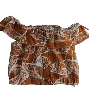Women’s Brown Cropped Top with Front Button Detail, Size M